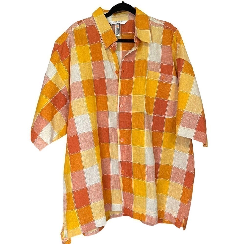 Hip Hop History Linen Button Front Shirt Men’s 2XL Streetwear Check Summer Style